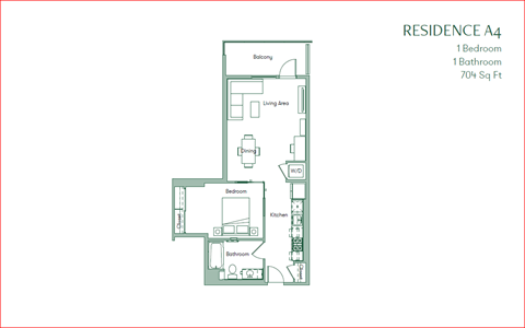 floor plan 1 bedroom 1 bath of 704 square feet at The Baxter Apartments, Los Angeles